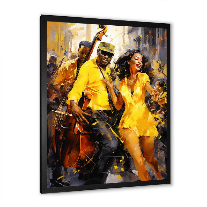 Yellow Jazz Dance Fusion - Art mural de danse, Cadre simple noir, H 44 po x l 34 po x P 1,5 po