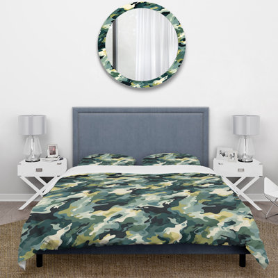 Green And White Urban Camouflage Box Stitch Camouflage Duvet Cover
