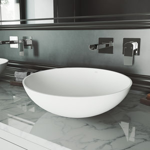 Lotus 16" L x 16" W x 5" H Matte White Handmade Round Vessel Bathroom Sink