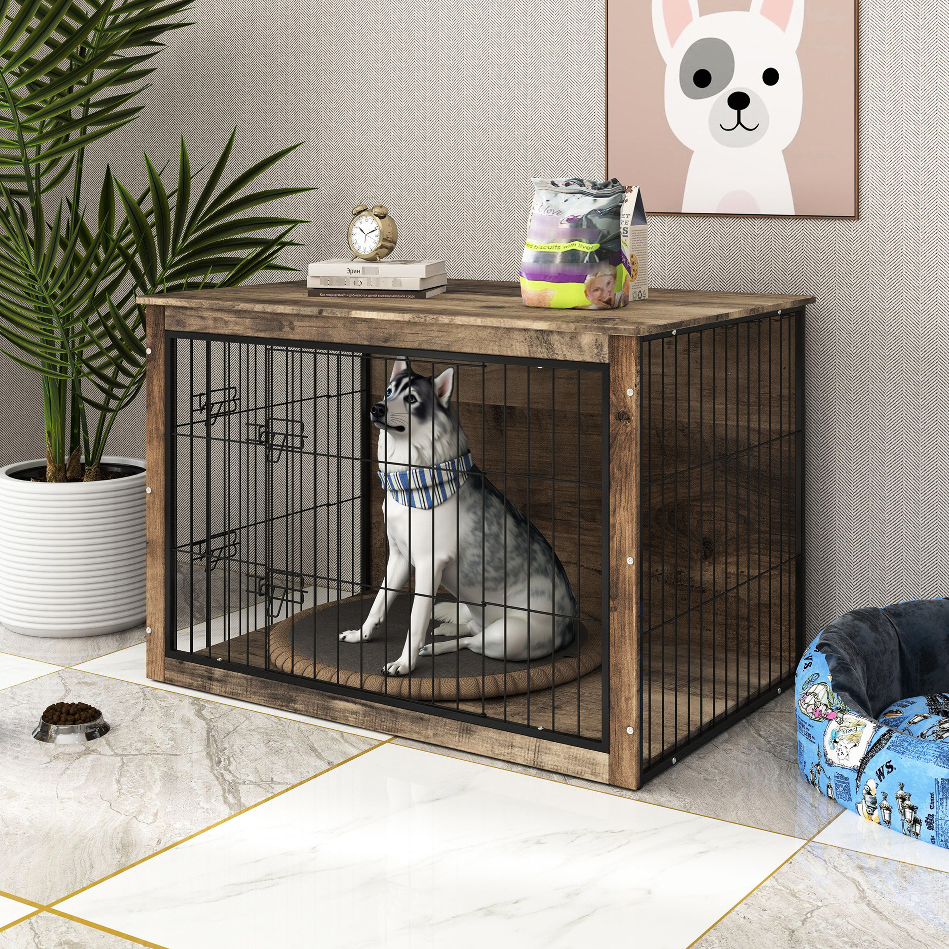 Image showcasing Archie & Oscar™ Modern Indoor Wooden Dog Crate - Double Doors For Easy ...