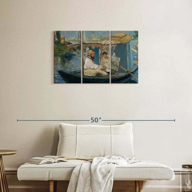 Leisha Claude Monet dans son bateau-atelier, H 20 po x l 33 po