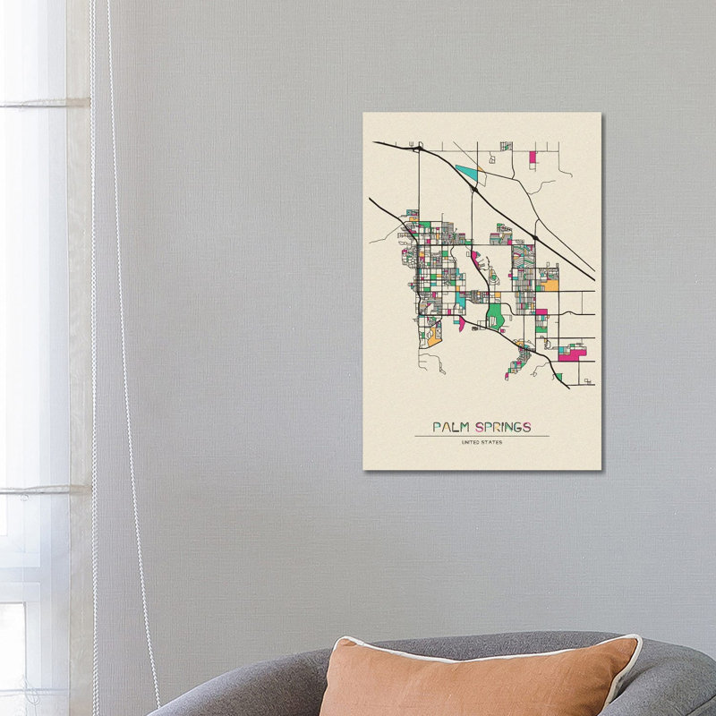 Palm Springs, California Map by Ayse Deniz Akerman - Wrapped Canvas Print, 66.04 cm H x 45.72 cm W x 1.91 cm D