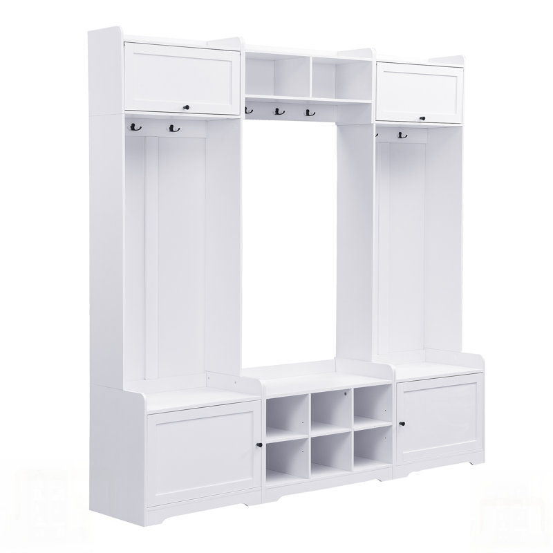 Modern Hall Tree With Shoe Storage, 4-In-1 Entryway Bench, Cubbies, Coat Hooks, And Adjustable Shelf For Organized Living