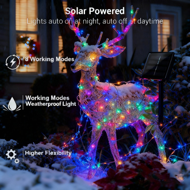 72 ft Solar Powered 200 LED String Light with 8 Modes Holiday Decorations Outdoor Waterproof Light for 4th of July Decorations