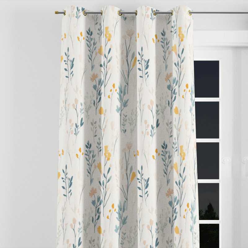 Panneaux de rideaux à motif floral - Rideau beige avec œillets Soft Meadow - 1 panneau, L 52 po x L 108 po, Œillets dorés