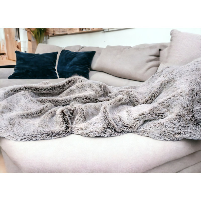 Gray Faux Fur Ombre Plush Throw