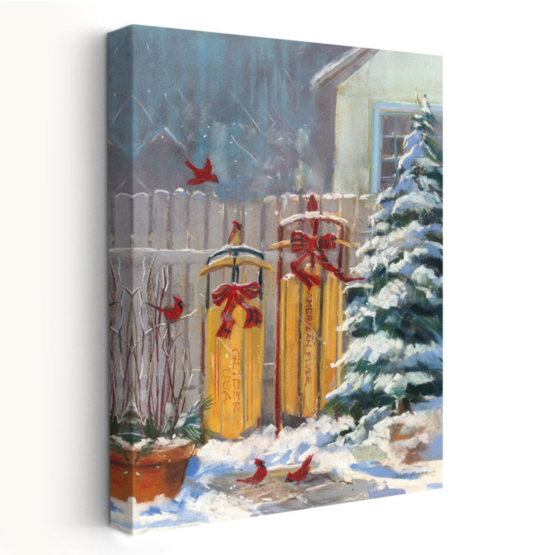 Traîneaux de décembre - art de clôture de Noël par les Cardinals de Bows, H 60 po x l 40 po