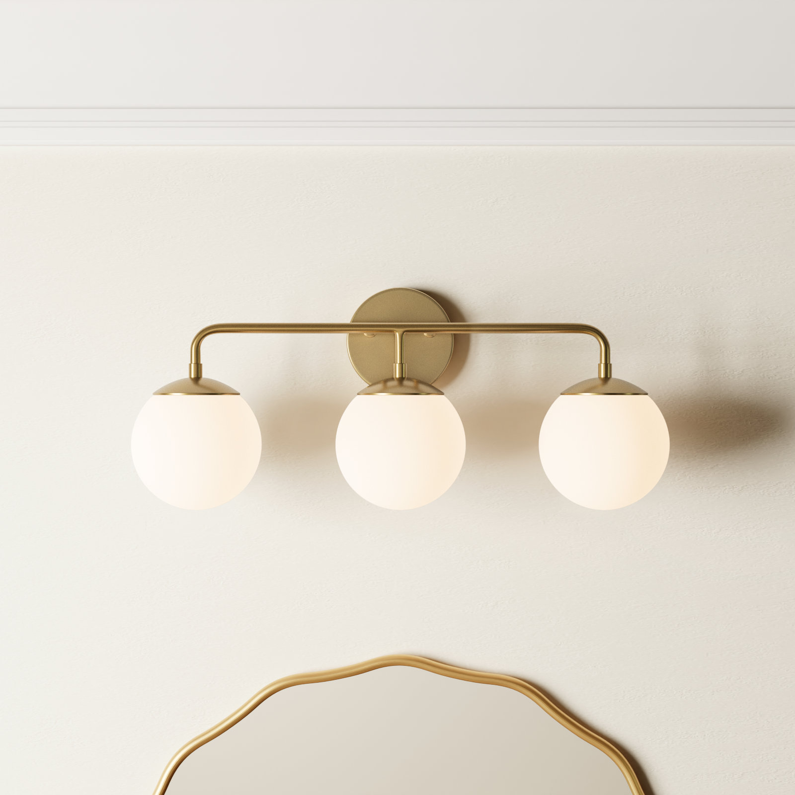 Kobie 3 Light Frosted Dimmable Vanity Light, Gold