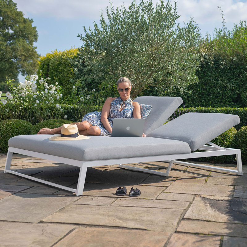 Dalery 208cm Long Reclining Double Chaise with Cushions, Light Grey, White