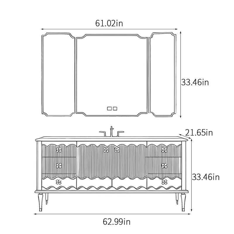 Armoire de salle de bain rétro sur pied, H 33,46 po x l 62,99 po x P 21,65 po, Noir