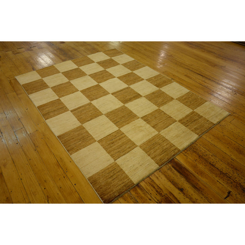 Tapis de zone en laine beige/brun 4 pi 11 po x 6 pi 5 po one-of-kind à la main noué la Nash