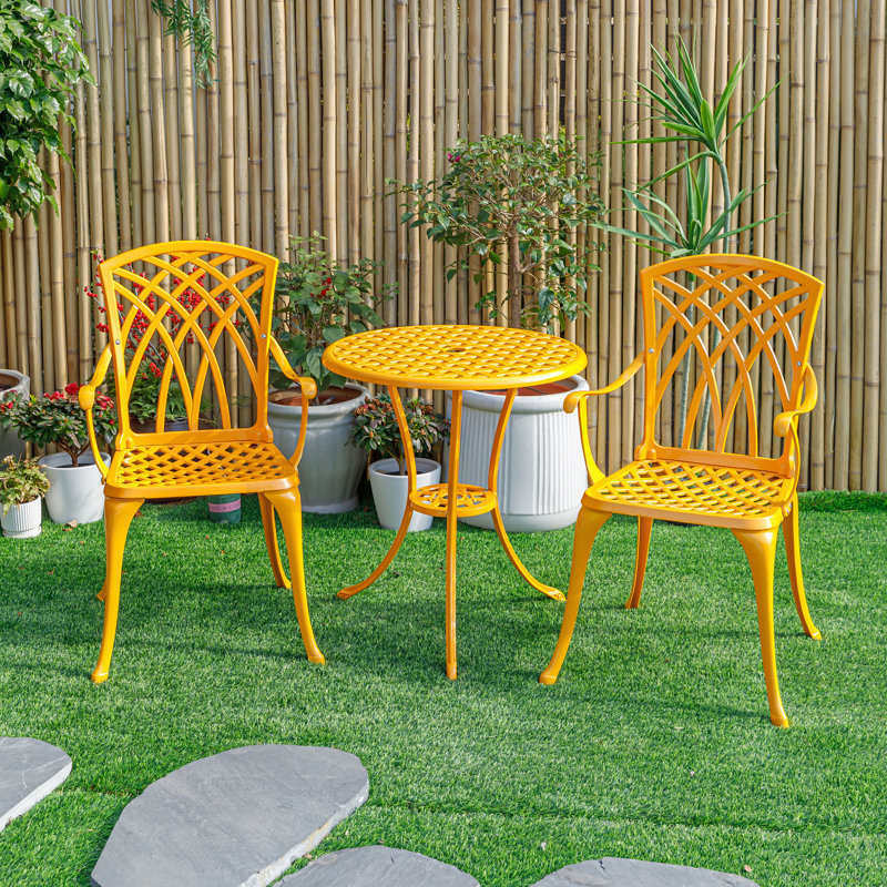 A Touch of Class- Cast Aluminium Bistro Set for Your Space, Yellow