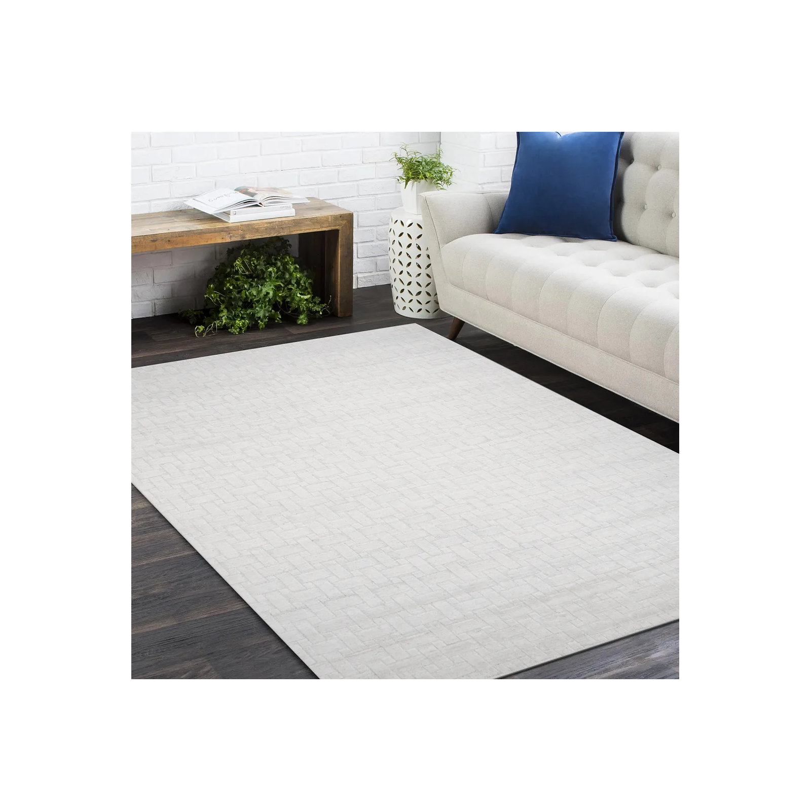 Hainsly Handmade White Rug, Rectangle 6' x 9'