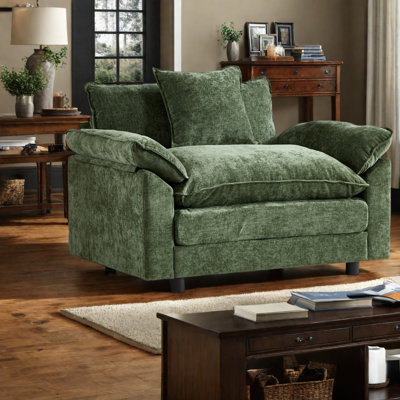 Fauteuils d'appoint modernes, fauteuil en chenille verte avec structure en bois pour la lecture à domicile
