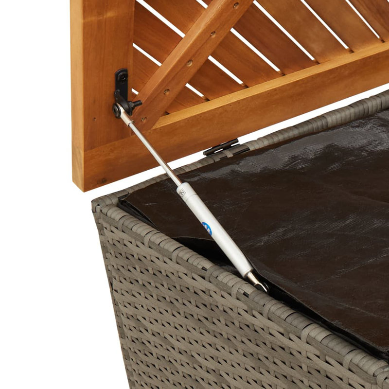 Acacia Steel/Solid Wood/Wicker Deck Box, Brown/Gray