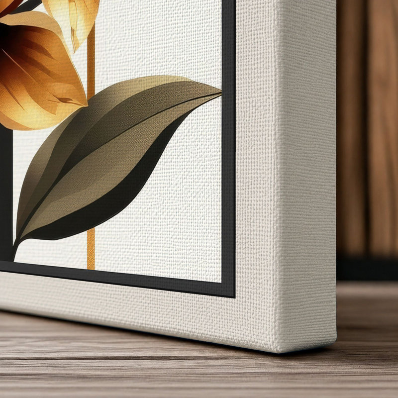 Golden Lotus Blooms Botanical - Wrapped Canvas, 30x20 - 76.2 x 50.8 cm, Cream Border