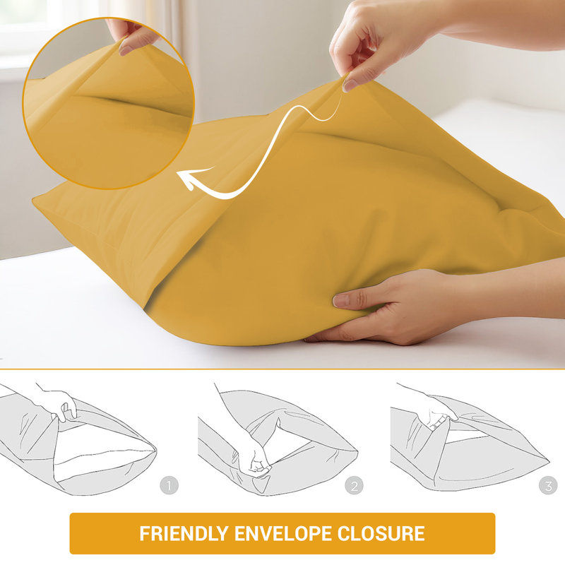100% Cotton Flatweave Pillowcase Case Pack, Yellow