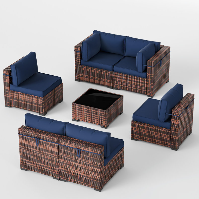 Keyala 7-Piece Rattan Sectional Set with Cushions