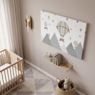 «Hot Air Balloon Over Mountains Kids», art mural en toile - 27,6 po x 17,7 po
