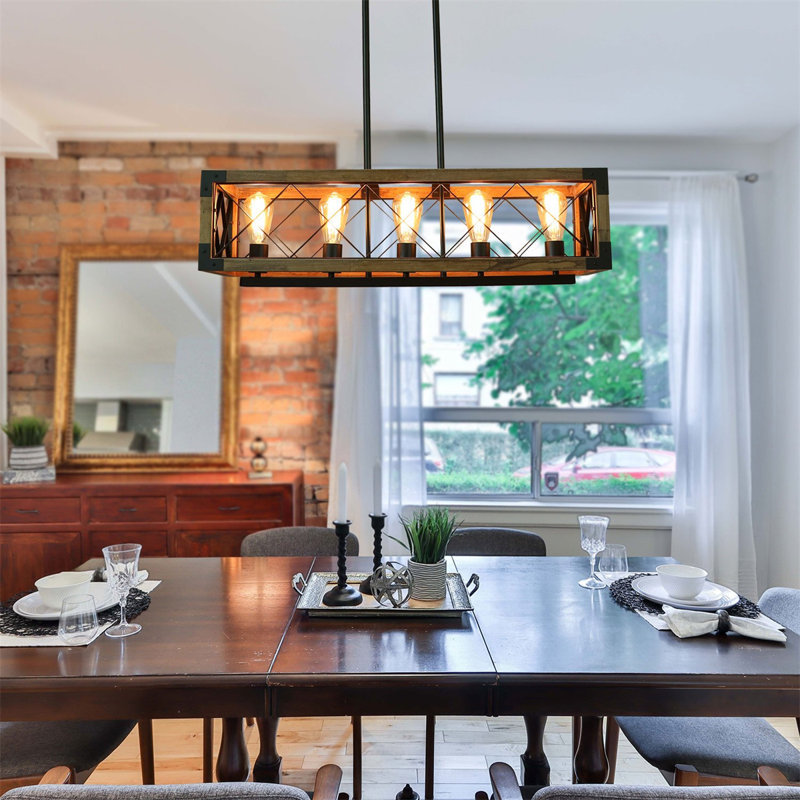 Lustre rectangulaire pour îlot de cuisine à 5 lumières Shkar