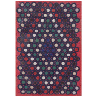 Antique Penny Folk Art Rug American Knotted