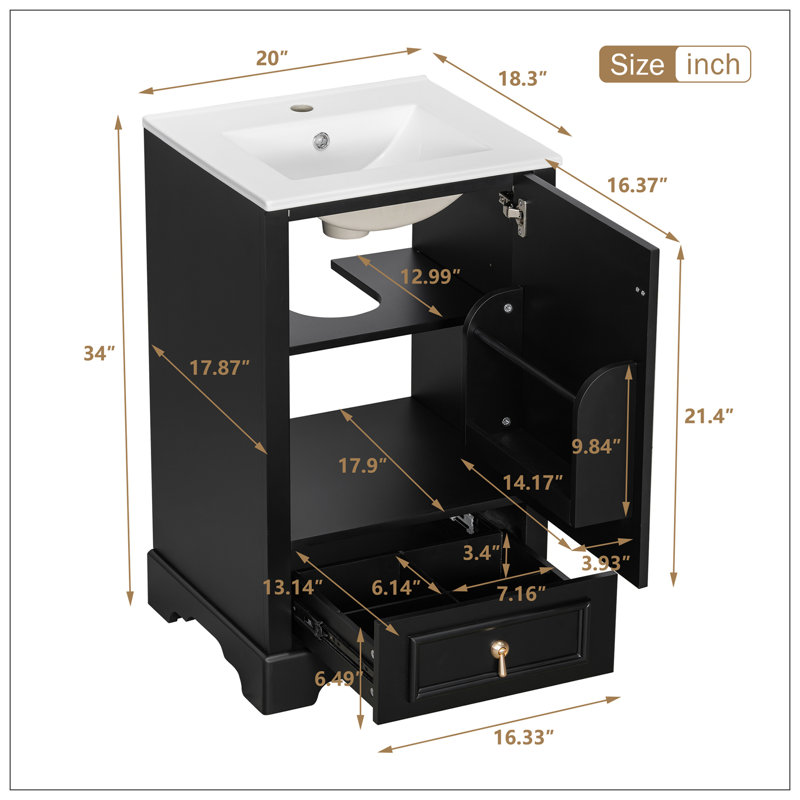 Meuble-lavabo pour salle de bain, Doré, Noir