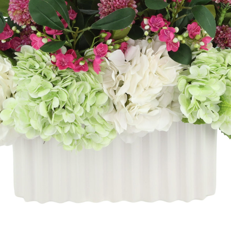 Hydrangeas and Dahlias in Pleated Vase