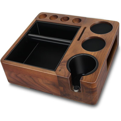 Espresso tamping station and knock box,Wooden portafilter holder,Espresso organizer station box,Tamping station fit,Multifunctional tamper station