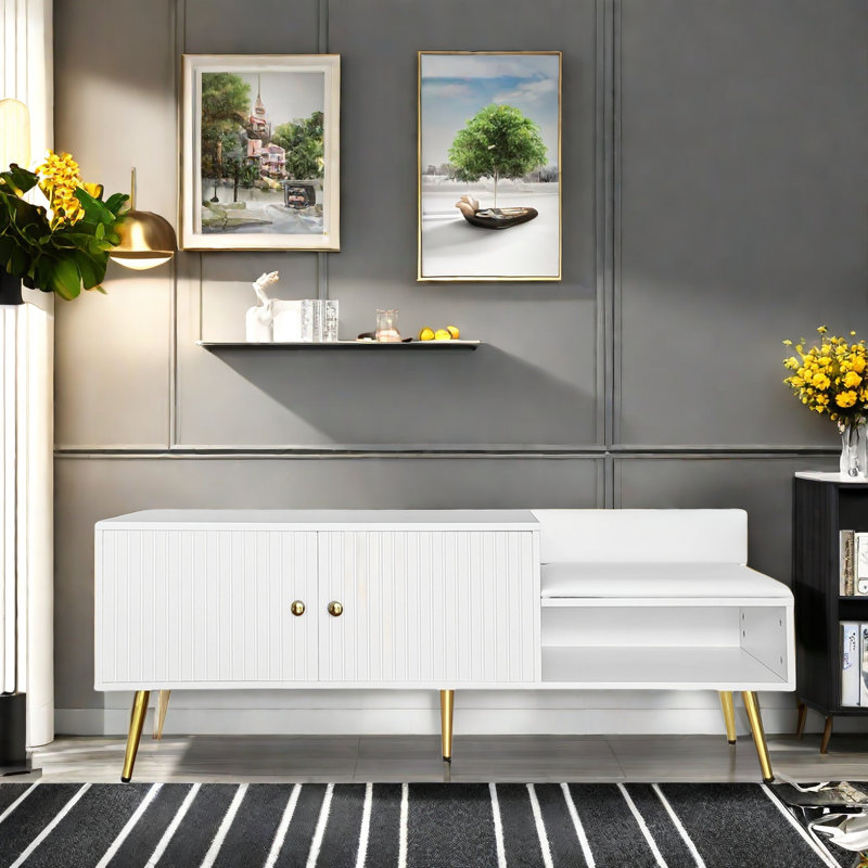 Banc de rangement pour chaussures avec rangement caché et coussin rembourré, Blanc