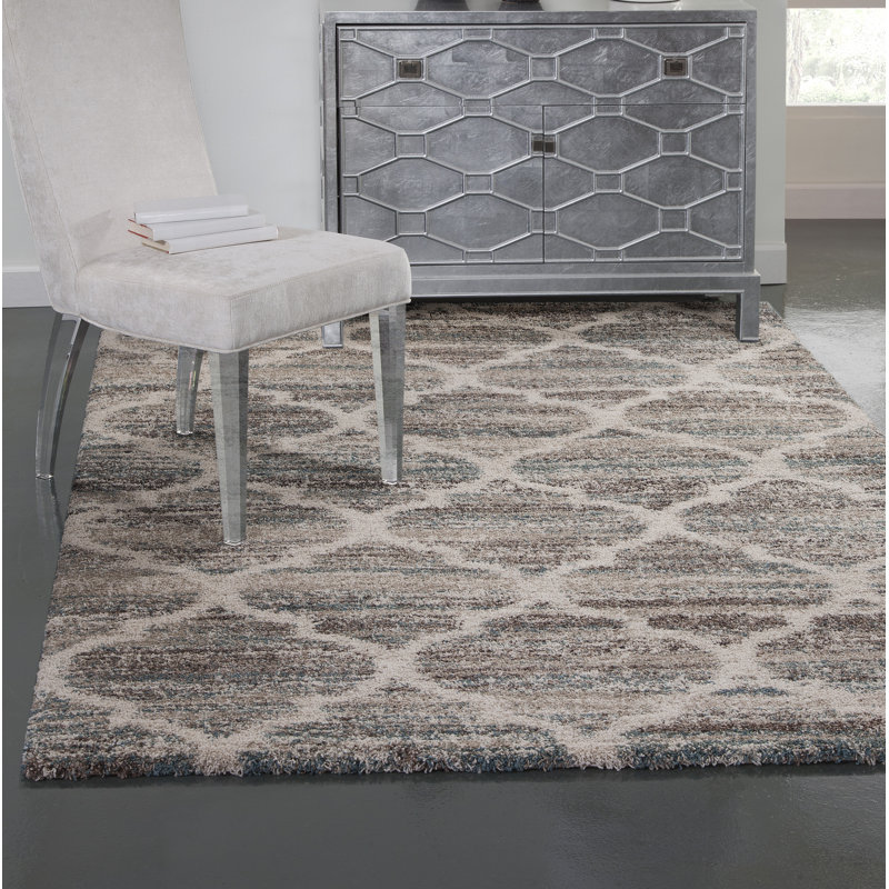 Tapis géométrique bleu / brun / brun clair Aleyssa, 7 pi 10 po x 11 pi 2 po
