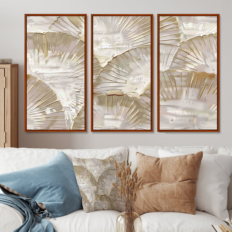 Ensemble de reproductions d'art mural blanc et beige, Cadre flottant brun, H 28 po x l 36 po