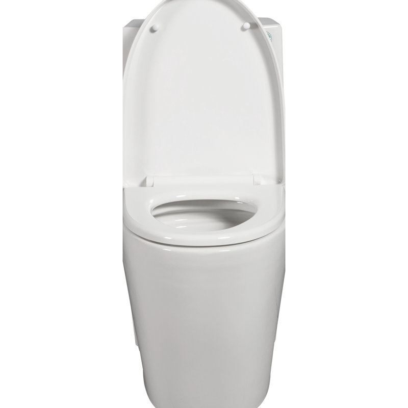 Toilette allongée à hauteur confortable, à double chasse 1,1 / 1,6, une pièce, siège à fermeture en douceur, fonctionnement doux, toilette blanche à hauteur idéale pour les petites salles de bain,