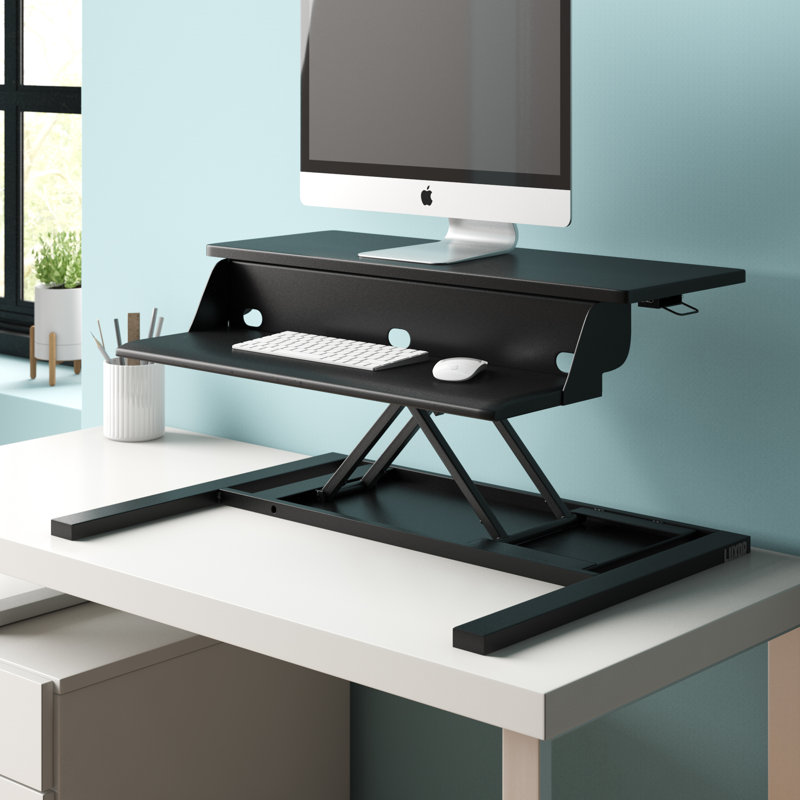 West Wick Adjustable Height Foldable Steel Standing Desk Converter, Black/Black