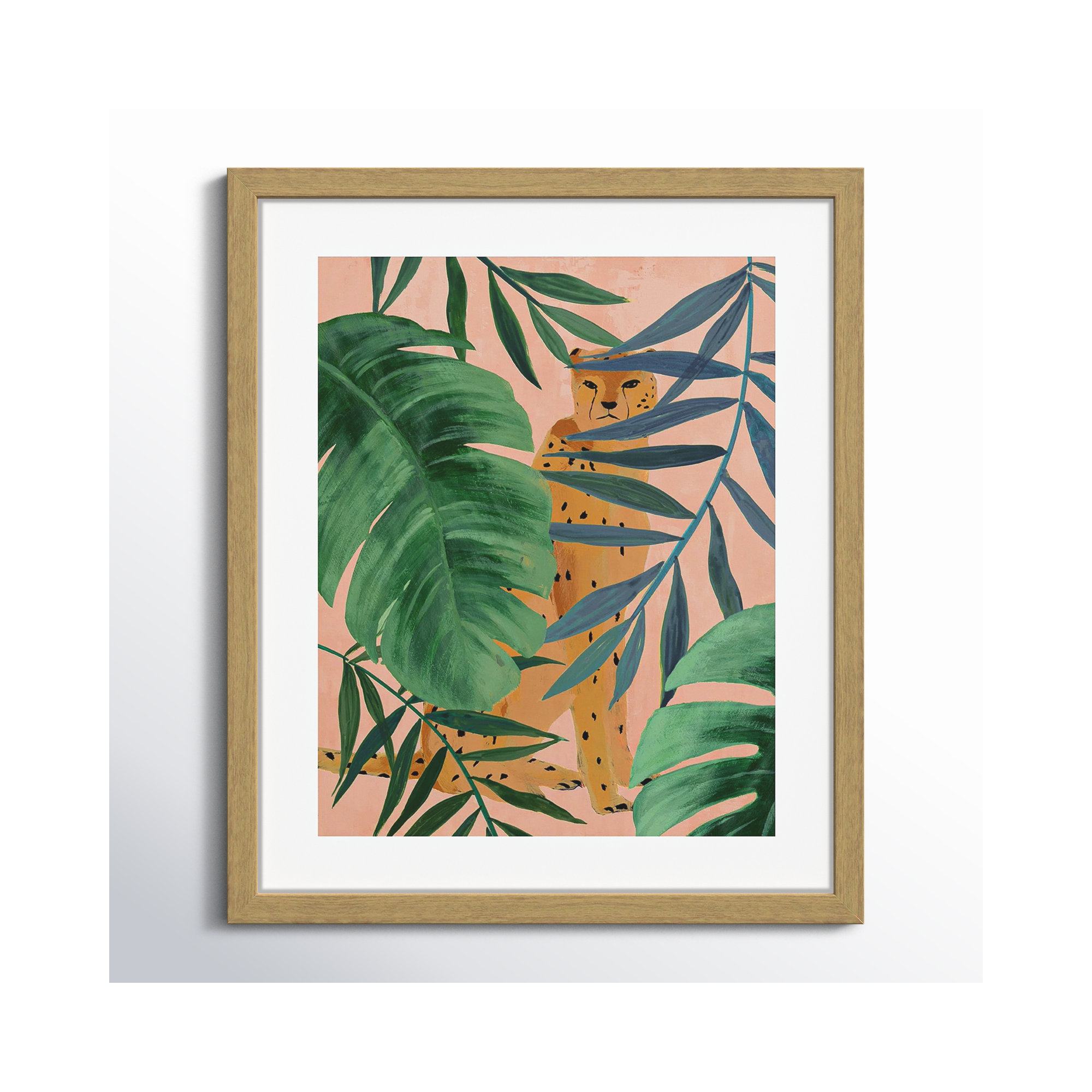 Silent Jungle - Painting Print, 19" H x 16" W x 0.75" D, Beige Wood Framed Paper