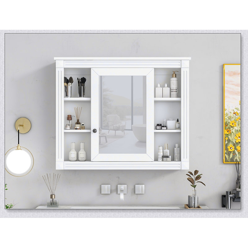 Armoire à pharmacie murale ou à encastrer en métal durable avec miroir et porte à fermeture lente, Blanc
