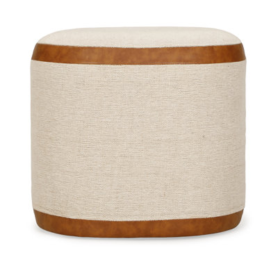 Huche Cotton Jute And Vegan Leather Oval Ottoman