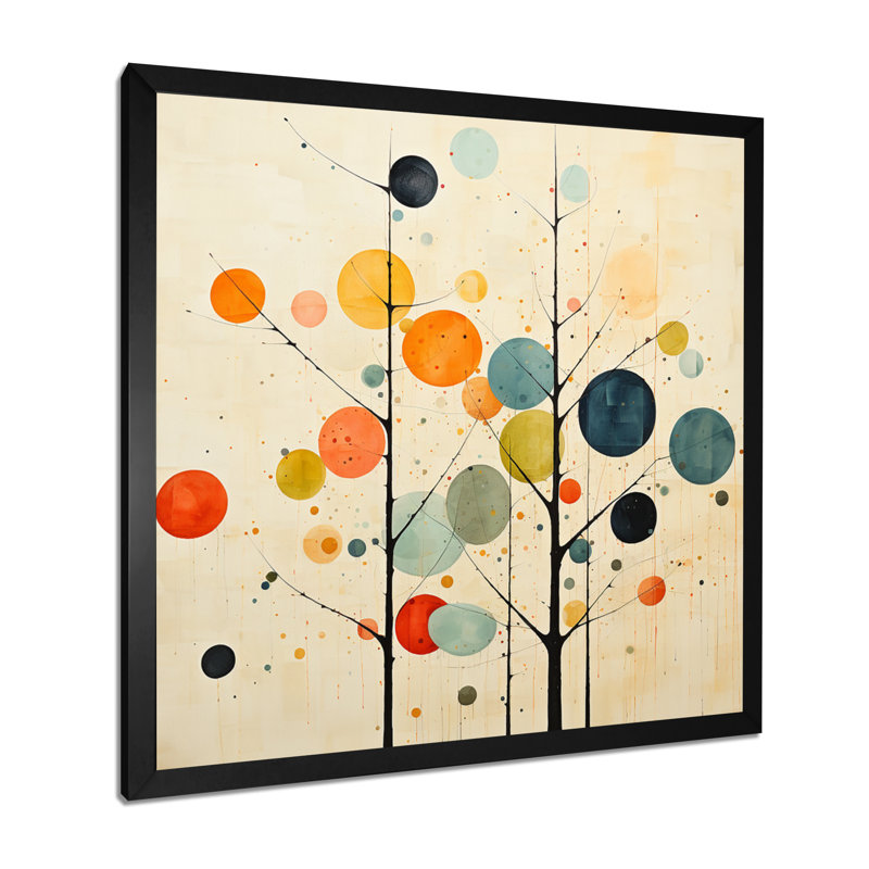 Art mural minimaliste beige du milieu du siècle - Minimalisme, H 36 po x l 36 po, Noir, Picture Framed
