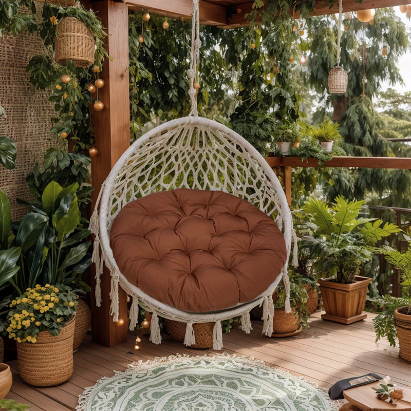 51 Inch Water Resistant Outdoor Papasan Cushion With Removable Cover For Patio Chair, Dark Brown