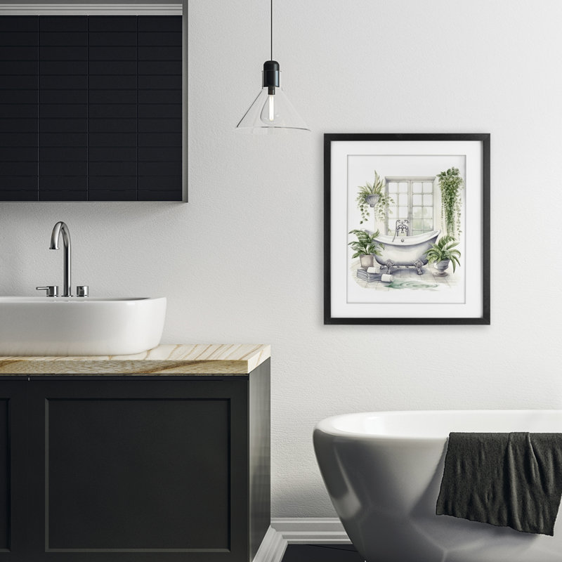 «Lush ery Bath & Window», reproduction sous verre encadrée, design par Lette and Lined, Noir, H 21 po x l 17 po
