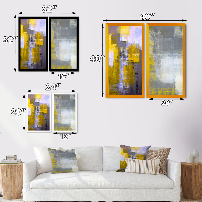 «Gray Meets Yellow Abstract Art», ensemble de 2 impressions sur toile, H 20 po x l 24 po x P 1 po, Cadre photo noir