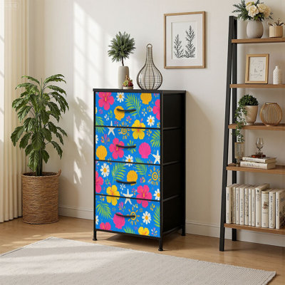 Commode à 4 tiroirs avec tiroirs en tissu