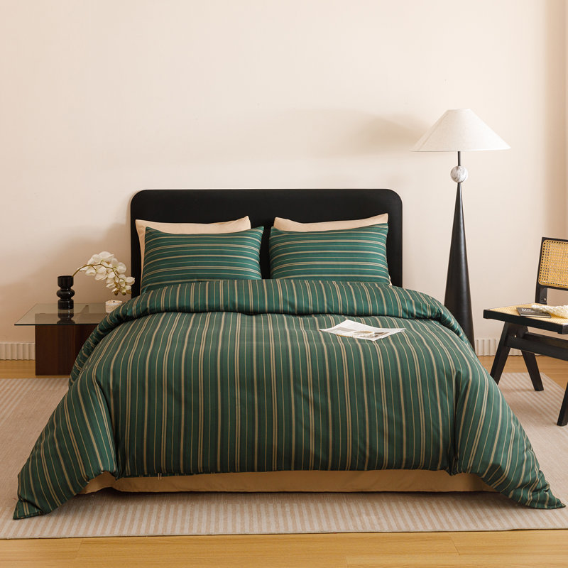 Comforter Set Geometric Bedding Set 3 Pieces Strips Grid Comforter Set, California King Comforter + 2 Pillowcases