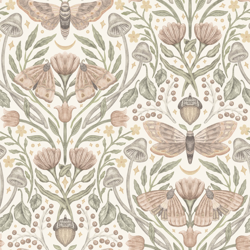 Mystic Moth Blush Forest Magic Wallpaper, Pink