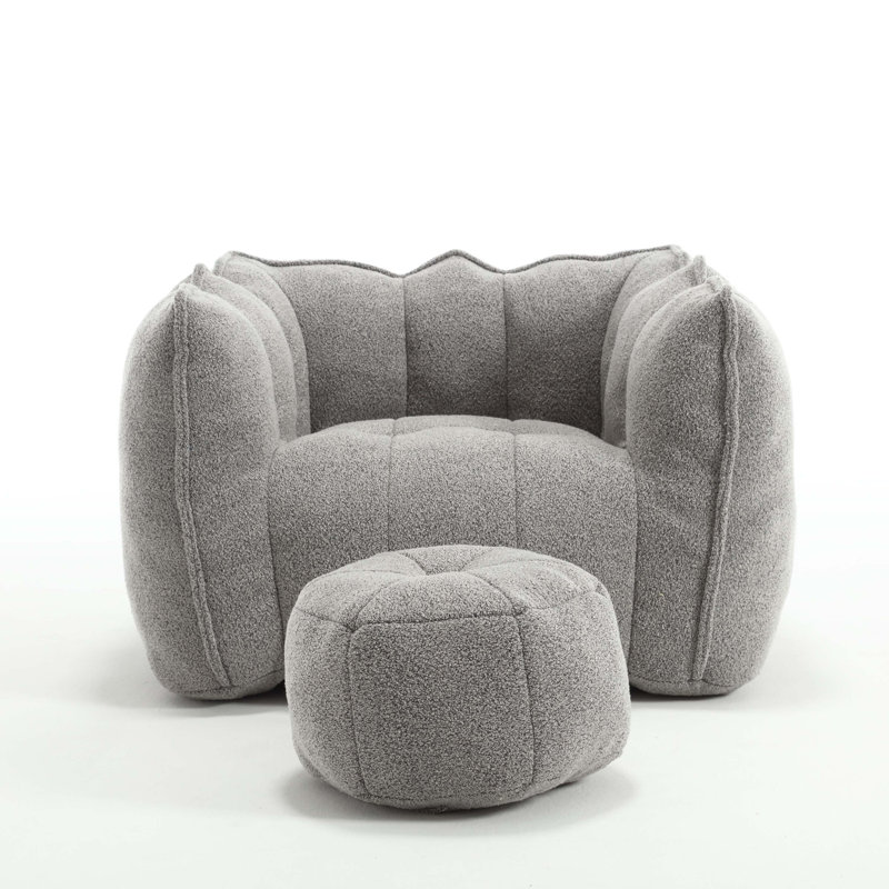 Sofas Upholstered Accent Chair with Ottoman, Gray Chenille, 23.23" H x 38.58" W x 31.5" D