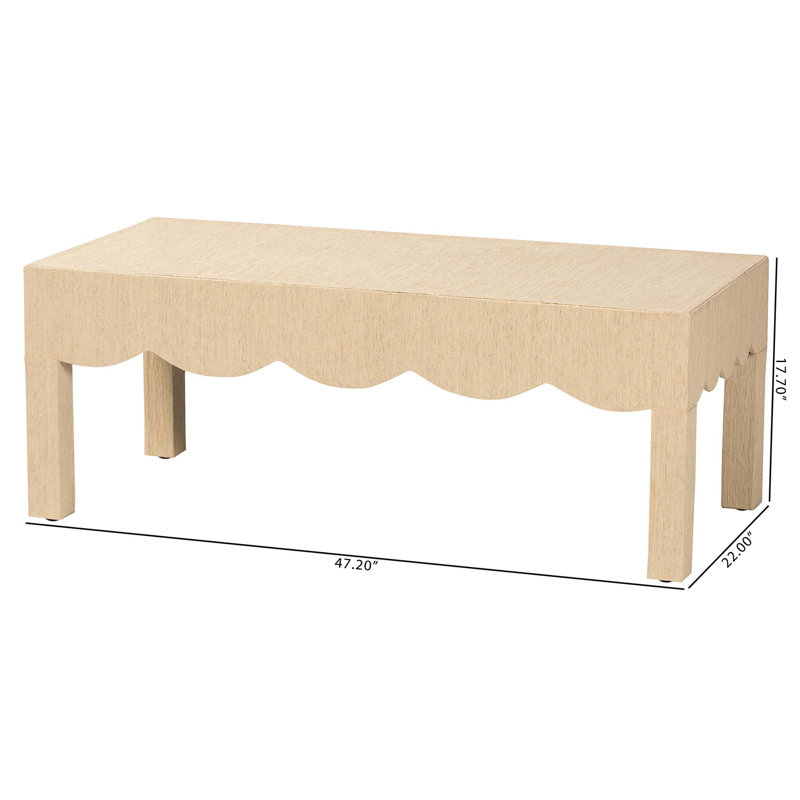 Table basse Bali & Pari Mason Natural Grasscloth - Table d'appoint rectangulaire avec tablier festonné, centre de table moderne de style bord de mer