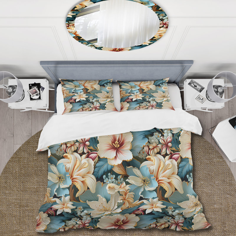 Ensemble de housse de couette floral, Housse de couette pour grand lit et 2 taies décor
