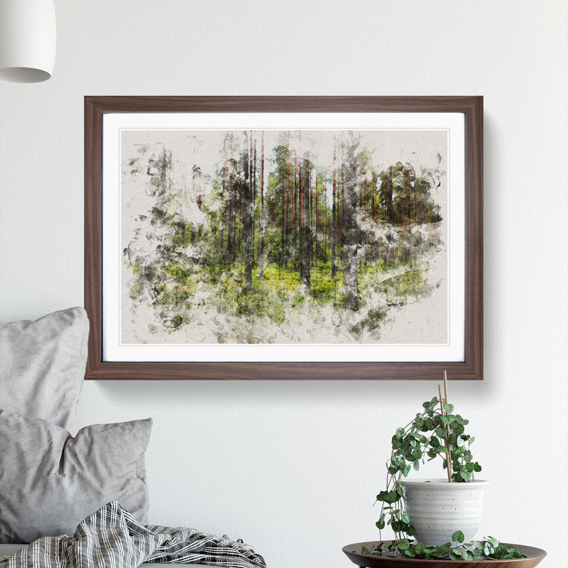 Green Forest Vol.1 - Picture Frame Graphic Art, Walnut Framed, 27cm H x 36cm W x 2cm D