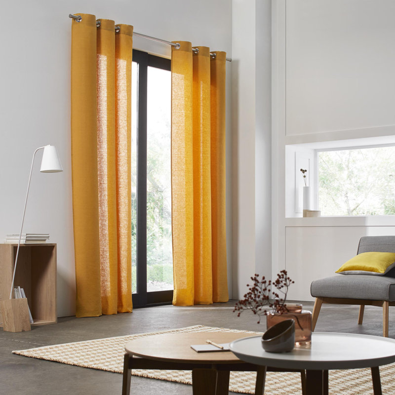 Linen Semi Sheer Curtain Single Panel, Ochre