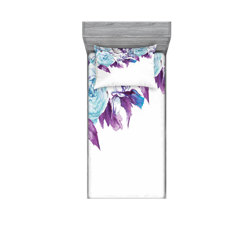 Microfiber Floral Sheet Set, Twin Sheet Set with Fitted Sheet