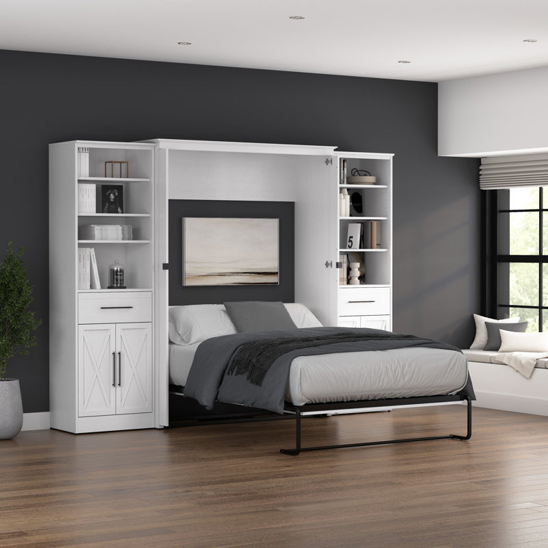 Murphy Bed And Closet Organizers With Doors And Drawers, Pure White Oak, Full